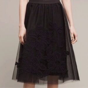 Elegant Black Lace Midi Skirt Antropologie